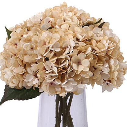 Kimura's Cabin 6pcs Hydrangea Artificiales Flowers Faux Hydrangeas,Cream | Silk Fake Hydrangea with Stems,Wedding Party Bouquets Arrangements,Autumn Home Table Centerpieces,Farmhouse Garden Decor - color: Beige