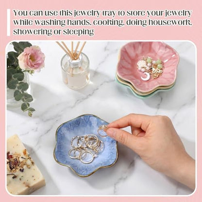 4 Pack Small Jewelry Dish Ceramic Trinket Holder Tray for Rings Earrings Key Bowl Women Mother's Day Wedding Gift (Pink,Blue,Cyan,Green) - color: Pink,Blue,Cyan,Green, style: Ceramic