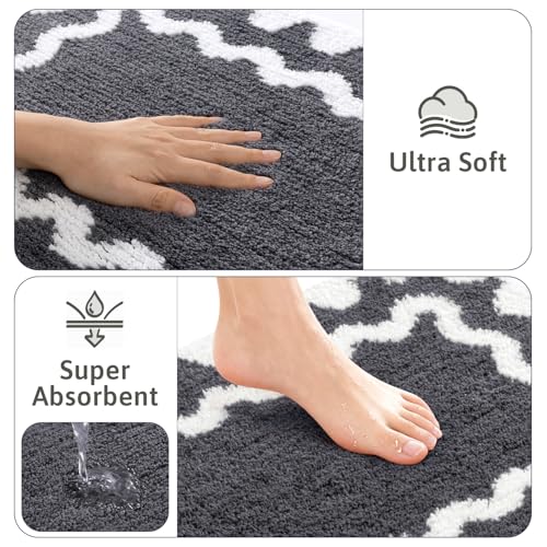 Findosom Bathroom Rugs Sets 5 Piece, Absorbent Soft Non-Slip Bath Rug Set | Washable Microfiber Shaggy Bath Mat Set with Bathroom Runner Rug, U-Shaped Toilet Rugs, Shower Rug&Toilet Lid Cover,Dark Gray - color: Dark Gray & White, size: 18"x26"+20"x32"+20"