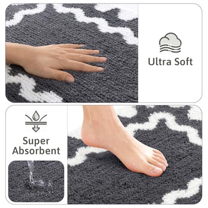Findosom Bathroom Rugs Sets 5 Piece, Absorbent Soft Non-Slip Bath Rug Set | Washable Microfiber Shaggy Bath Mat Set with Bathroom Runner Rug, U-Shaped Toilet Rugs, Shower Rug&Toilet Lid Cover,Dark Gray - color: Dark Gray & White, size: 18"x26"+20"x32"+20"