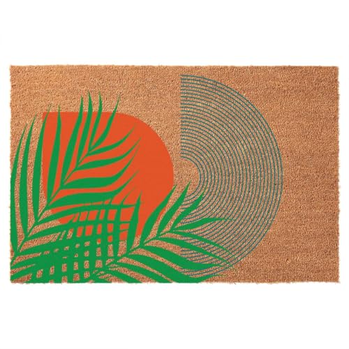 Coir Doormat, Mid Century Modern Tropical Abstract Art, Geometric, 15.7" x 23.6", Brown - color: Mid Century Tropical Abstract Art and Geometric