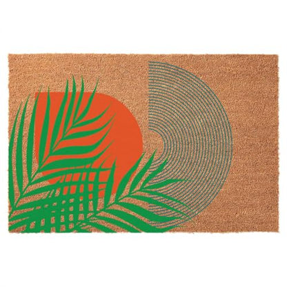 Coir Doormat, Mid Century Modern Tropical Abstract Art, Geometric, 15.7" x 23.6", Brown - color: Mid Century Tropical Abstract Art and Geometric