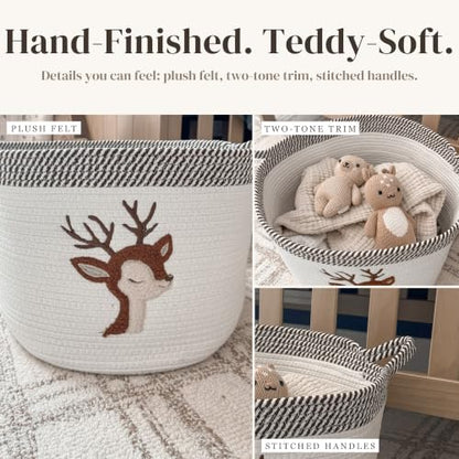 Deer Baby Storage Basket, Woven Cotton Rope Nursery Bin, 15x11 in - color: Deer