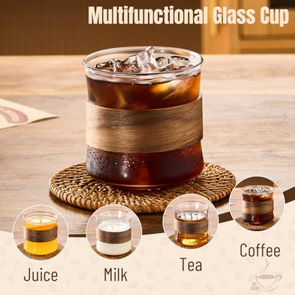 PARACITY Espresso Glasses Set of 2, 11.8 oz Clear Cups with Wooden Rings | Borosilicate bodies handle hot and cold drinks; removable sleeves help shield hands during latte, cappuccino or tea service - size: 11.8 Ounces (2 pack)