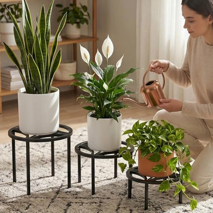 TOSKING 5-Pack Fully Assembled Heavy Duty Metal Plant Stands – Layered Indoor/Outdoor Display, Original Modern Geometric Flower Holder with Multiple Height Options, Rustproof, Adjustable Feet, 150-220 LBS Capacity, Sturdy & Durable for Outdoor, No Install
