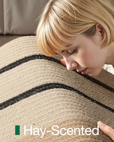 LUMI 4' Round Natural Jute Area Rug, Braided Farmhouse Rug - color: Vanilla Veil, size: 4'x4'
