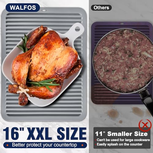 Walfos Large Silicone Trivet 16x12 Inch, Hot Pads for Kitchen, Heat Resistant Pot Holders Trivets for Hot Dishes, Hot Pots and Pans, Quartz Countertops, Gray - style: 16x12in, 1 Grey XXL Trivet