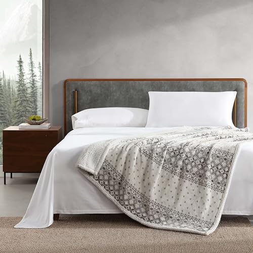 Eddie Bauer - Throw Blanket, Brushed Fleece & Plush Sherpa Bedding, Blanket for Couch & Bed (Fair Isle Peak Grey, 50" x 60") - color: Fair Isle Peak Grey, size: 50" x 60"