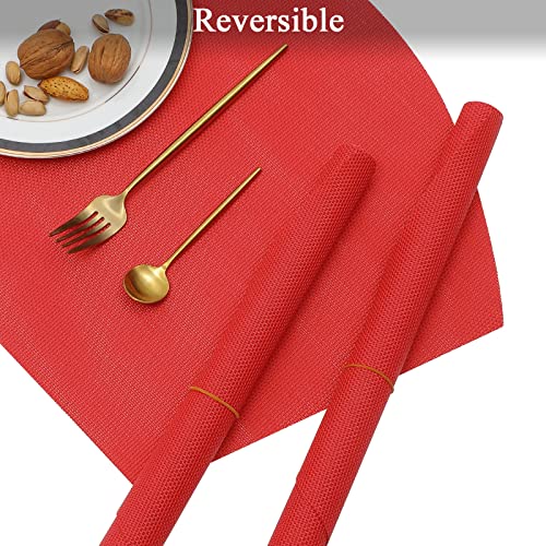 SHACOS Large Size Wedge Shape Placemats with Centerpiece Round Mat Set of 5 Round Table Place Mats Washable Dining Table Placemats Reversible, Red - color: Red