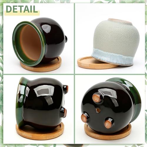 3.5 Inch Succulent Pot with Drainage,Planting/Flower Pots | Small Planter Pot for Mini Plant Ceramic Flowing Glaze Base Serial Set with Holes,Flower Pots with Tray for Home - size: 3.5inch-6pack