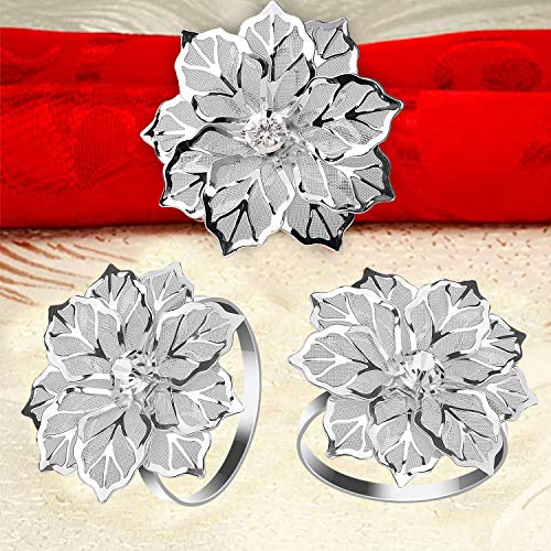 KPOSIYA Hollow Out Flower Napkin Ring Holder Metal Napkin Rings Set of 20 for Wedding Party Holiday Banquet Christmas Dinner Delicate Serviette Buckles Decor Favor (20, Flower-Silver) - size: 20 pcs, style: Silver