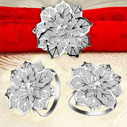 KPOSIYA Hollow Out Flower Napkin Ring Holder Metal Napkin Rings Set of 20 for Wedding Party Holiday Banquet Christmas Dinner Delicate Serviette Buckles Decor Favor (20, Flower-Silver) - size: 20 pcs, style: Silver
