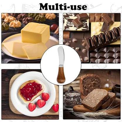 8Pcs Cheese Spreader Knives, Mini Butter Knife Spreader with Wooden Handle, Stainless Steel Cheese Knife Set for Charcuterie Board, Sandwich, Appetizers, Cocktail Spreading Knife (1)