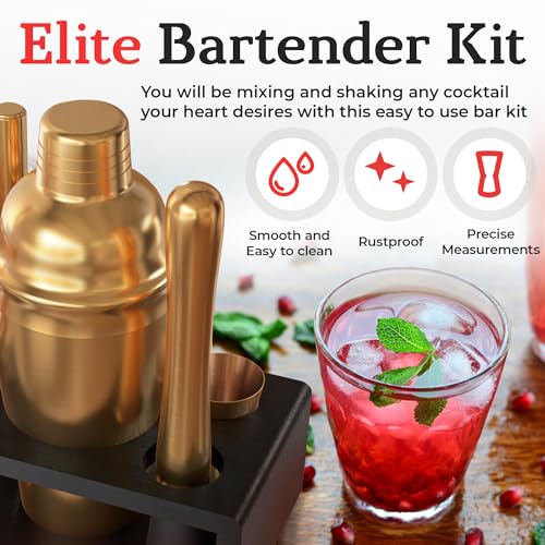 Highball & Chaser Cocktail Shaker Set: Bartender Kit for Home Bar Mixology Cocktail Bar Set Plus E-Book with 30 Recipes (Antique Gold) - color: Antique Gold