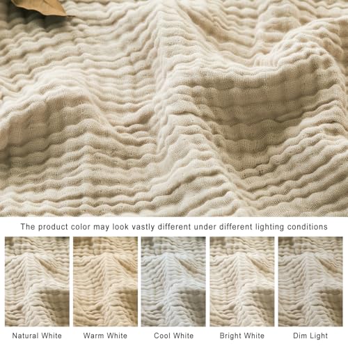EMME Cotton Blanket King Size for Bed Soft Muslin Blankets 108"x90" Beige Lightweight Breathable Layering Bedspread Coverlet All Season Gauze - color: 02 - Beige, size: King (108" x 90")