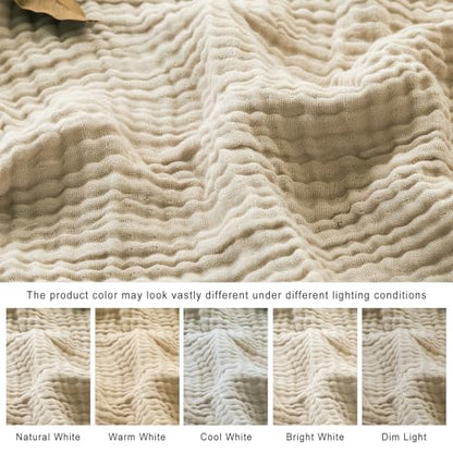 EMME Cotton Blanket Queen Size for Bed Soft Muslin Bed Blankets 90"x90" Beige Lightweight Breathable Bedspread Coverlet All Season Gauze - color: 02 - Beige, size: Queen (90" x 90")
