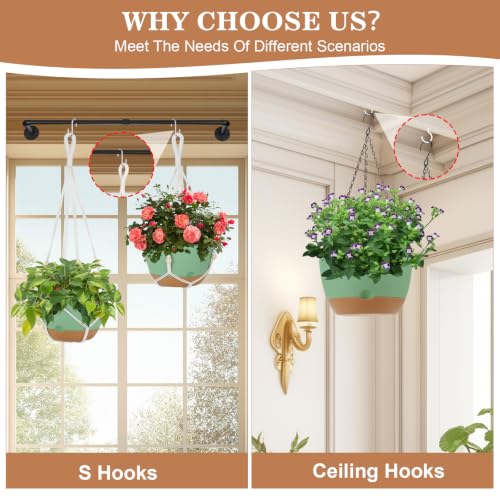 Self Watering Hanging Planter, 3 Pack 10 Inch Macrame Plant Hanger with Flower Pot, Metal Chain, S & Ceiling Hooks, Drainage Holes, Removable Saucer, Hanging Basket for Indoor Outdoor Plants - Green - color: Green