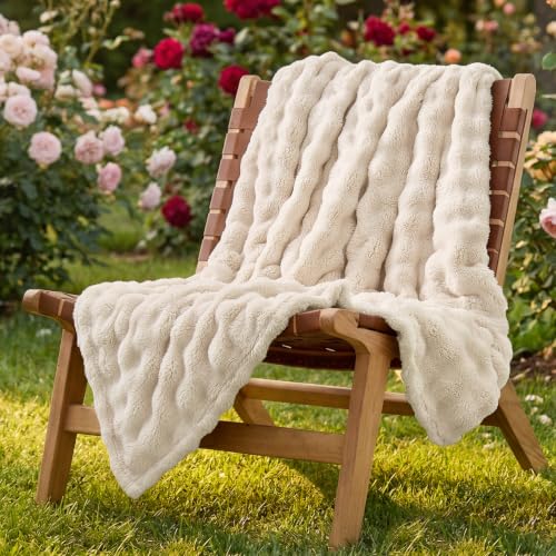 Lotus Karen 3D Bubble Fleece Blanket - Ultra Soft Fluffy Beige Throw Blanket for Couch, Lightweight Cozy Throw for All Season, Adults Women Kids(Beige, 50"x60") - color: 04 Beige, size: Throw (50" x 60")