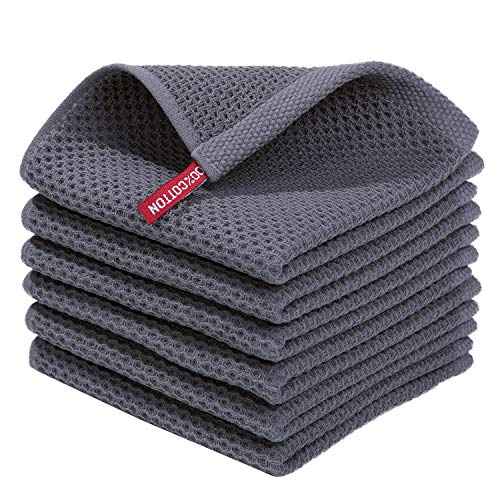 Homaxy 100% Cotton Waffle Weave Kitchen Dish Cloths 6-Pack, Dark Grey | 12 x 12 Inches, Ultra Soft Absorbent Dish Towels, Quick Drying Dish Rags with Hanging Loop - color: Dark Grey, size: 12 X 12 - 6 Pack