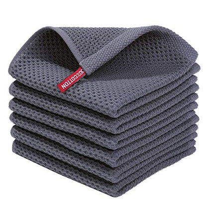 Homaxy 100% Cotton Waffle Weave Kitchen Dish Cloths 6-Pack, Dark Grey | 12 x 12 Inches, Ultra Soft Absorbent Dish Towels, Quick Drying Dish Rags with Hanging Loop - color: Dark Grey, size: 12 X 12 - 6 Pack