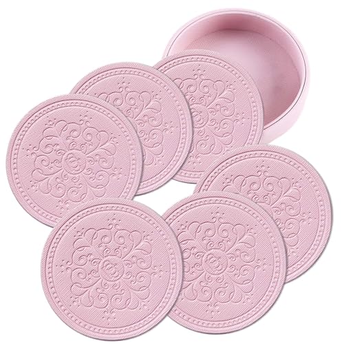 Coasters Set of 6 - PU Leather Coasters for Drinks with Holder - Pink - color: Pink