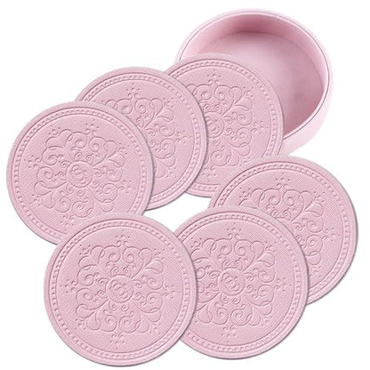 Coasters Set of 6 - PU Leather Coasters for Drinks with Holder - Pink - color: Pink