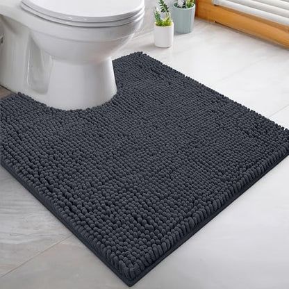 LuxUrux 3-Piece Bathroom Rug Set – Plush Chenille Bath Mats & U-Shaped Toilet Mat, Ultra-Soft, Absorbent & Non-Slip (20x20 U, 16x24 & 20x30 inches, Charcoal) - color: Charcoal, size: 3 Piece Set