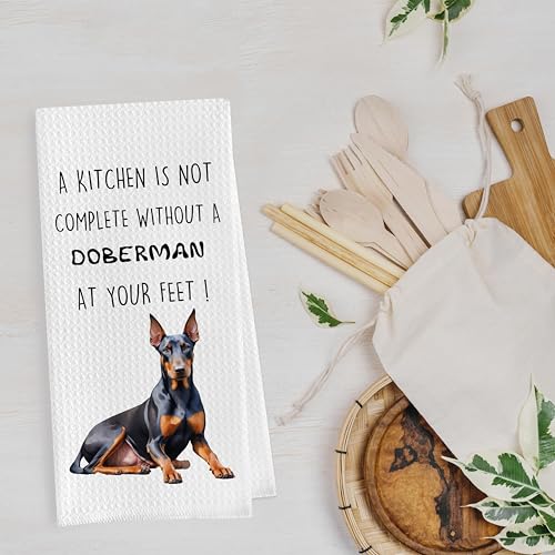 Funny Doberman Dish Towels Set - Decorative Waffle Kitchen Towels, Hand Towels, Tea Towels, Gifts (16x24 Inches, Set of 2) - color: Doberman