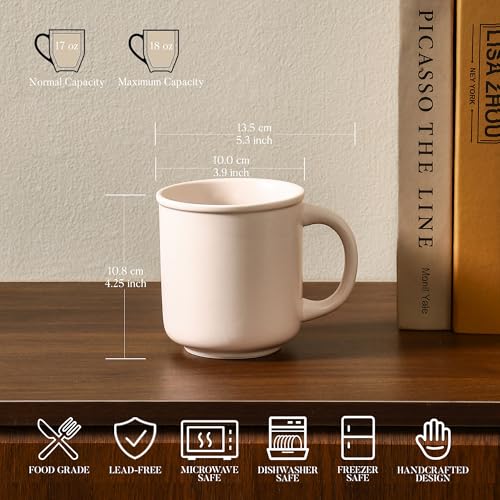 GZG 18 oz Coffee Mugs Set of 4, Cream Mist | Modern Ceramic Coffee Cups with Handle, Large for Tea, Latte, Milk, Cocoa, Rustic Matte Glaze, Microwave & Dishwasher Safe - color: Cream Mist, size: 4 pcs Mug Set