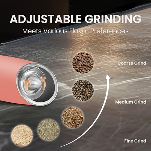 Battery Operated Salt And Pepper Grinder Set 2 Pack (Pink) | Gravity-Activated Automatic Grinder With Led Light & Adjustable Coarseness, Each Uses 6 Aaa Batteries,Kitchen Daily Seasoning - color: Battery/2pcs/Pink