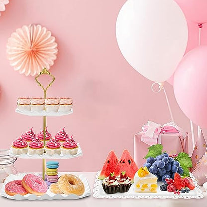 5 Pcs Dessert Table Display Set- 3 Tier Cupcake Stand & Serving Tray | Cake Stands for Tea Party, Birthday, Baby Shower, Bridal Shower Decorations, Thicker Food-Graded Plastic, Metal Rod, Reusable
