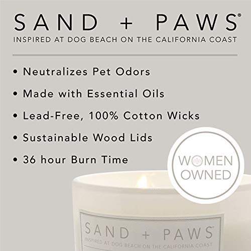 Sand + Paws Scented Candle - Teakwood - Additional Scents and Sizes –Luxurious Air Freshening Jar Candles Neutralize pet Odors and Enhance Home décor – 100% Cotton Lead-Free Wicks - 12 oz - size: 12 oz