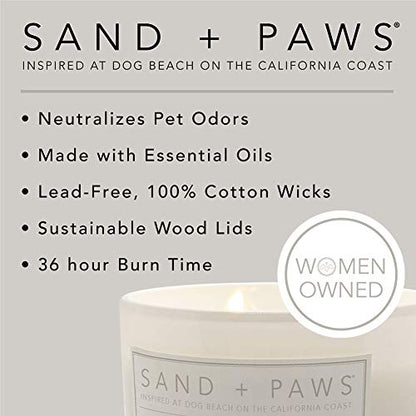 Sand + Paws Scented Candle - Teakwood - Additional Scents and Sizes –Luxurious Air Freshening Jar Candles Neutralize pet Odors and Enhance Home décor – 100% Cotton Lead-Free Wicks - 12 oz - size: 12 oz