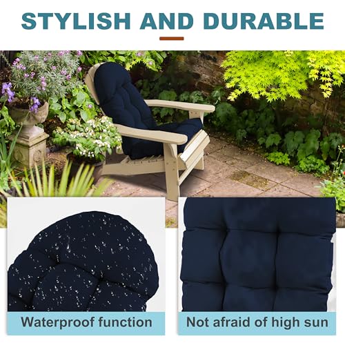 Adirondack Chair Cushion, Rocking Chair Cushion 44x19.4x4 inch, High Back Patio Cushions of Upper and Lower with Ties, Sunscreen and Fade-Resistant (Dark Blue, 2) - color: Dark Blue