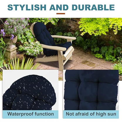 Adirondack Chair Cushion, Rocking Chair Cushion 44x19.4x4 inch, High Back Patio Cushions of Upper and Lower with Ties, Sunscreen and Fade-Resistant (Dark Blue, 2) - color: Dark Blue