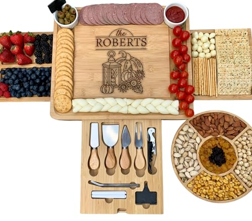 Custom Cheese Board & Knife Set – Bamboo Charcuterie Serving Tray 15.25" x 13" – Personalized Thanksgiving, Birthday, Wedding & Housewarming Gift - color: Design #37