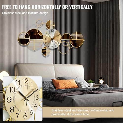 Metal Wall Clock Decorative 3D Metal Wall Art Clock for Living Room Bedroom Creative Modern Big Wall Clock Decor with Silent No-Ticking 34 X 17.7 inch