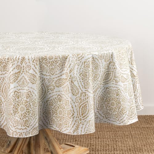 Savannah Boho Paisley Printed Vinyl Indoor/Outdoor Tablecloth, Taupe - 60" W x 84" L Oval - color: Taupe, size: 84" x 60" (Oval)