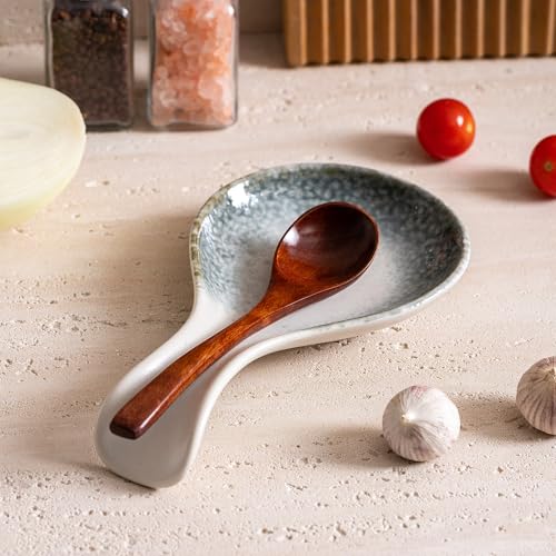 Ceramic Spoon Rest for Stove Top, 8 Inches Large Spoon Holder for Kitchen Counter, Porcelain Utensil Rest, Housewarming Christmas Gift, Dishwasher Safe Heat-Resistant, Ice-Flecked Smoke White(1 PC) - color: Ice-Flecked Smoke White