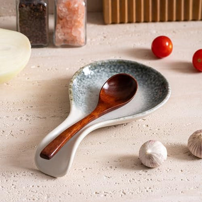 Ceramic Spoon Rest for Stove Top, 8 Inches Large Spoon Holder for Kitchen Counter, Porcelain Utensil Rest, Housewarming Christmas Gift, Dishwasher Safe Heat-Resistant, Ice-Flecked Smoke White(1 PC) - color: Ice-Flecked Smoke White