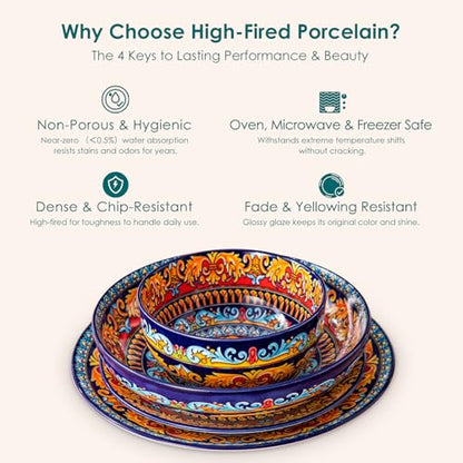 vancasso 24-Piece Dinnerware Sets,Plates & Bowls Sets Service for 6, Bohemian Porcelain Dishes Set for 6, Kitchen Dinner Set,Microwave & Dishwasher Safe, Scratch Resistant,Series KRVI - size: Service for 6 (24 Pcs)