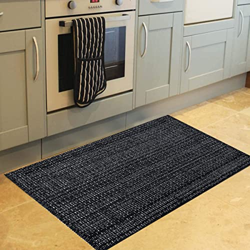 Seavish 2x3 Black and White Kitchen Rugs, Small Cotton Woven Bathroom Rugs | Black and White Throw Rugs Washable Boho Porch Decor, Indoor Outdoor Welcome Door Mat for Entryway Front Porch - color: Black, size: 2 x 3 ft