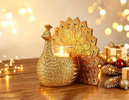 Peacock Tealight Candle Holder, Home Decor Gifts for Women Mom Grandma | with Flameless Candle, Decorative Votive Candle Holder for Table Decor, House Warming Gifts New Home, Christmas Birthday Gift