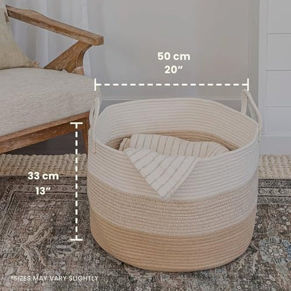 OrganiHaus Round Toy Basket & Blanket Basket, Cotton Rope 20x13" | 3-Toned Honey - Round Cotton Rope Basket, 20x13" - color: 3-toned Honey, size: Wide