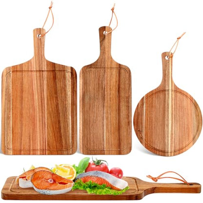 Kathfly 3 Pcs Mother's Day Acacia Wood Cutting Board Set with Handle Summer Wooden Charcuterie Cheese Board Hawaii Chopping Serving Tray Butter Pizza Serving Tray for Holiday Kitchen Gift, 3 Style