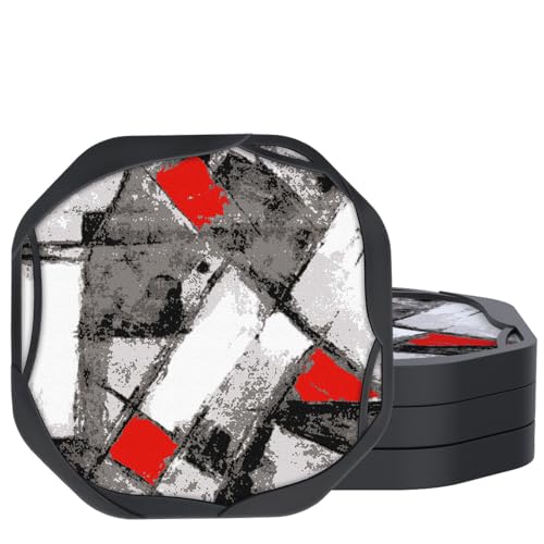 UMIRRO Absorbent Felt & Silicone Drink Coasters Set of 4, Black Red Geo | Leakproof & Non-Slip, Modern Abstract Geometric Coffee Table Decor for Home Bar, Kitchen, Cool Urban Industrial Style, 4" - color: 22. Black N' Red, size: 4 Pack