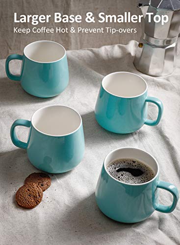 Teocera Ceramic Coffee Mug Set of 4-12 oz Coffee Mugs with Large Handles for Hot or Cold Drinks Like Latte, Cocoa, Tea or Juice - Smooth Ceramic, Dishwasher Safe, Turquoise - color: Turquoise