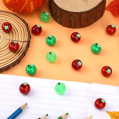 JUNEBRUSHS 50 Pcs Mini Resin Apples Red Green Tiny Apples Figurines | Artificial Fall School Crafts Ornaments for Vase Filler, Party Supplies, Home School Table Decor - style: Apple Style