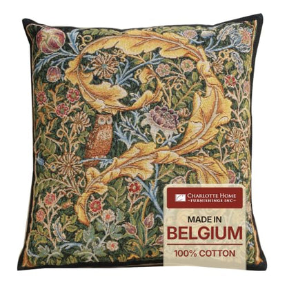 William Morris Owl and Pigeon Tapestry Throw Pillow Cover 18 x 18 in - color: Black Owl