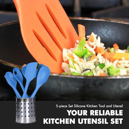 Chef Craft 42075 5 Piece Silicone Kitchen Tool and Utensil Set, Blue - color: Blue, size: 5 Piece Set